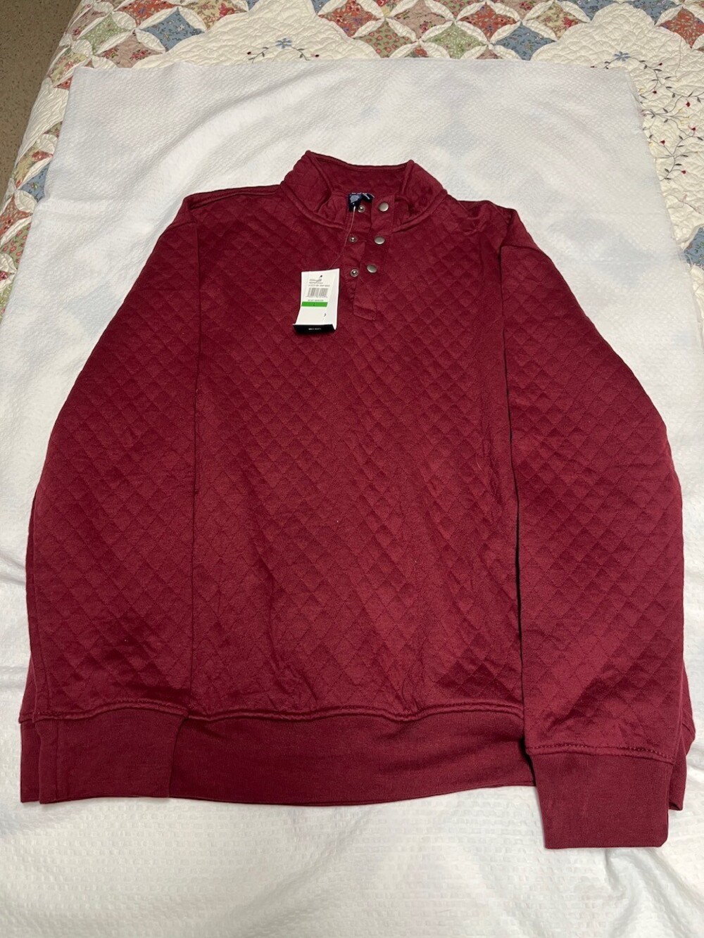 NWT IZOD Sport Mens Quilted Snap Mock Neck Pullover Sweatshirt Maroon L Pockets